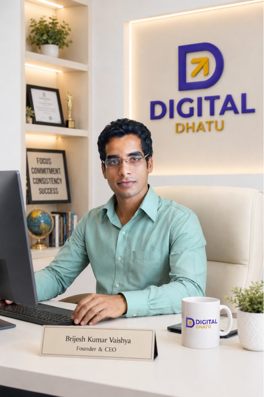 Brijesh Kumar Vaishya, Founder and CEO of Digital Dhatu Pvt. Ltd., working at the Digital Dhatu office in Mumbai